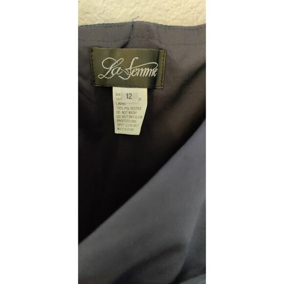 New La Femme Elegant Embellished Gown 12 Satin Navy Sweetheart Neck Short Sleeve - Picture 10 of 11